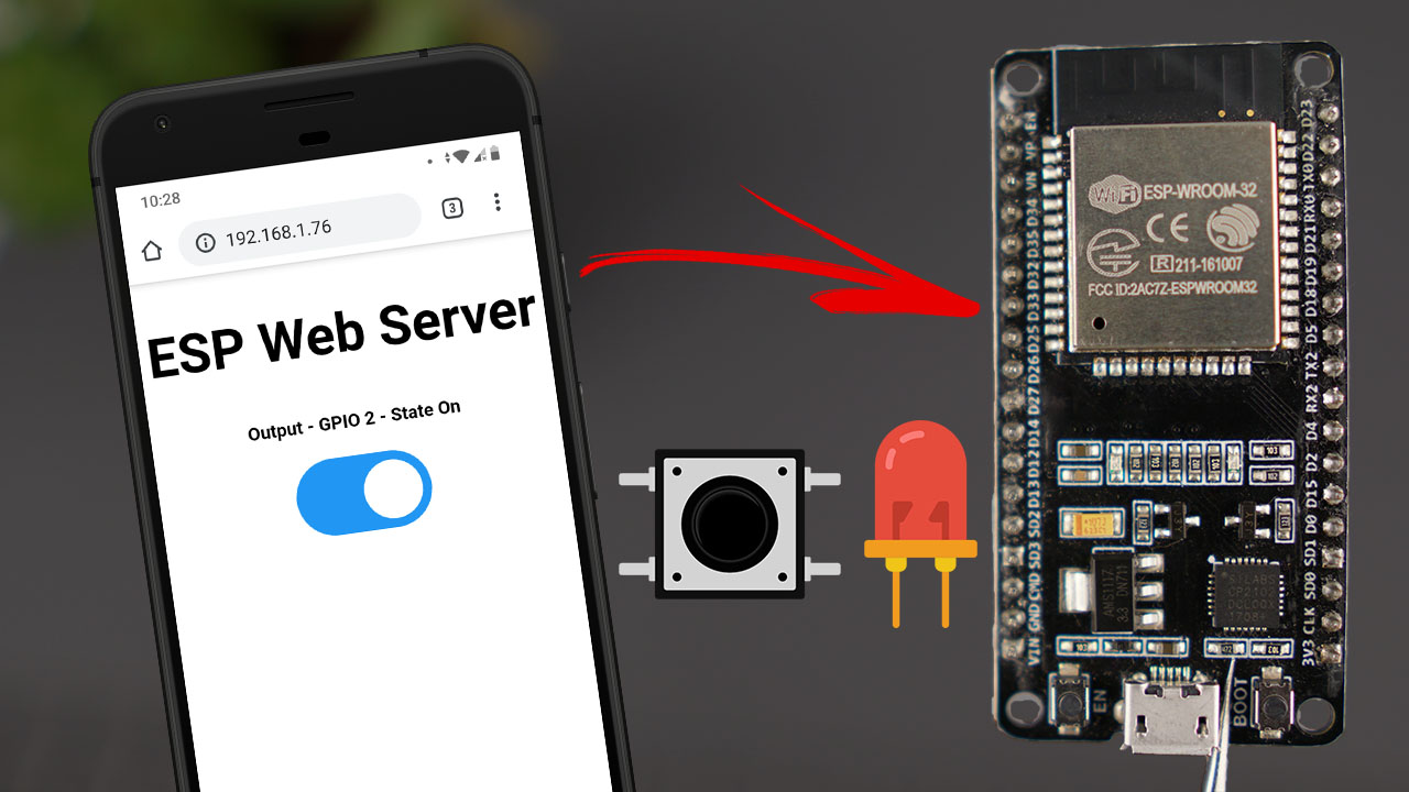 ESP32 ESP8266 NodeMCU: Control Outputs with Web Server and a Physical Button Simultaneously Arduino IDE