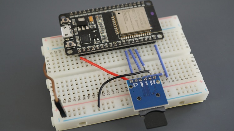 ESP32 microSD card module wiring breadboard