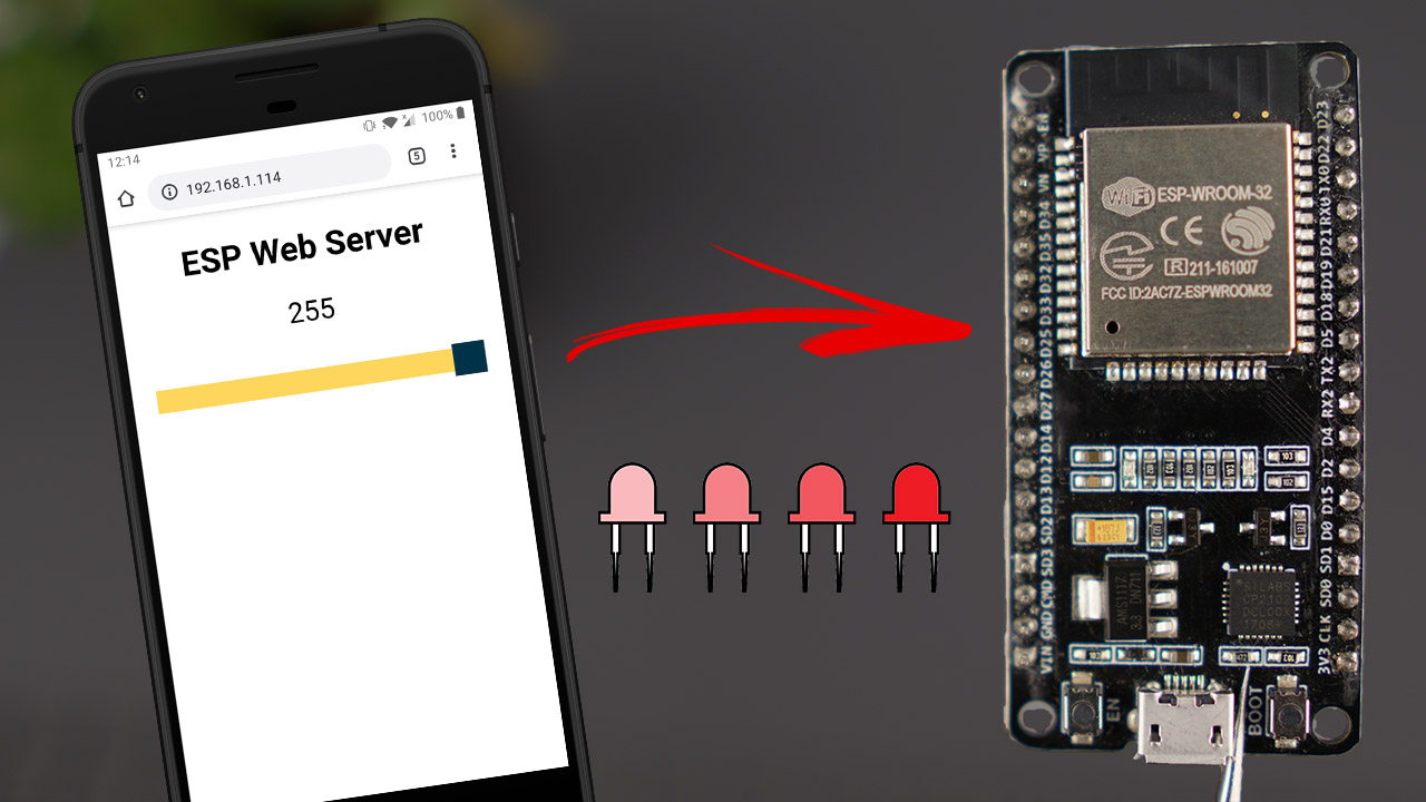 ESP32 Web Server with Slider Control LED Brightness PWM using Arduino IDE