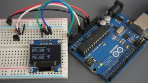 LM35 LM35DZ LM34 LM335 Arduino board OLED temperature Celsius Fahrenheit readings