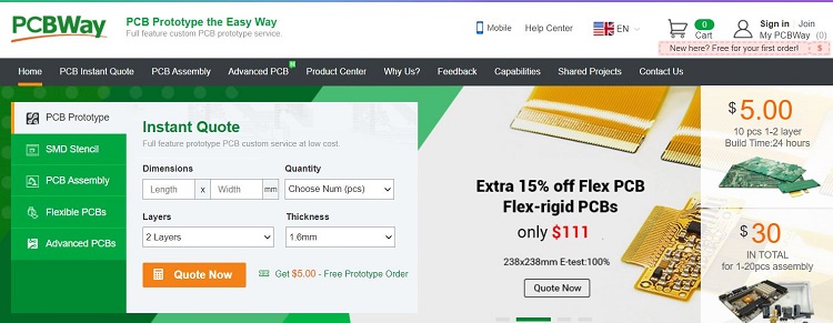 Ordering the PCBs at PCBWay