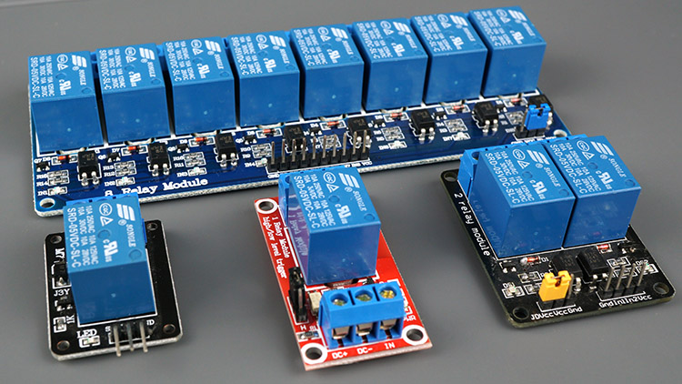 Relay modules with different number of channels 1, 2, 4, 8, 16 Channels