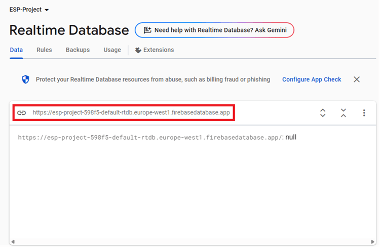 Firebase Real time database URL