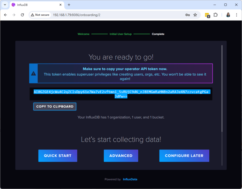 Influxdb api token