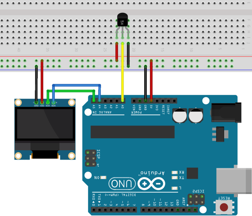 Arduino LM35/LM35DZ OLED Display Schematic Diagram