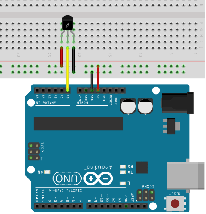 LM35 / LM35DZ and LM34 Wiring to Arduino Schematic Diagram