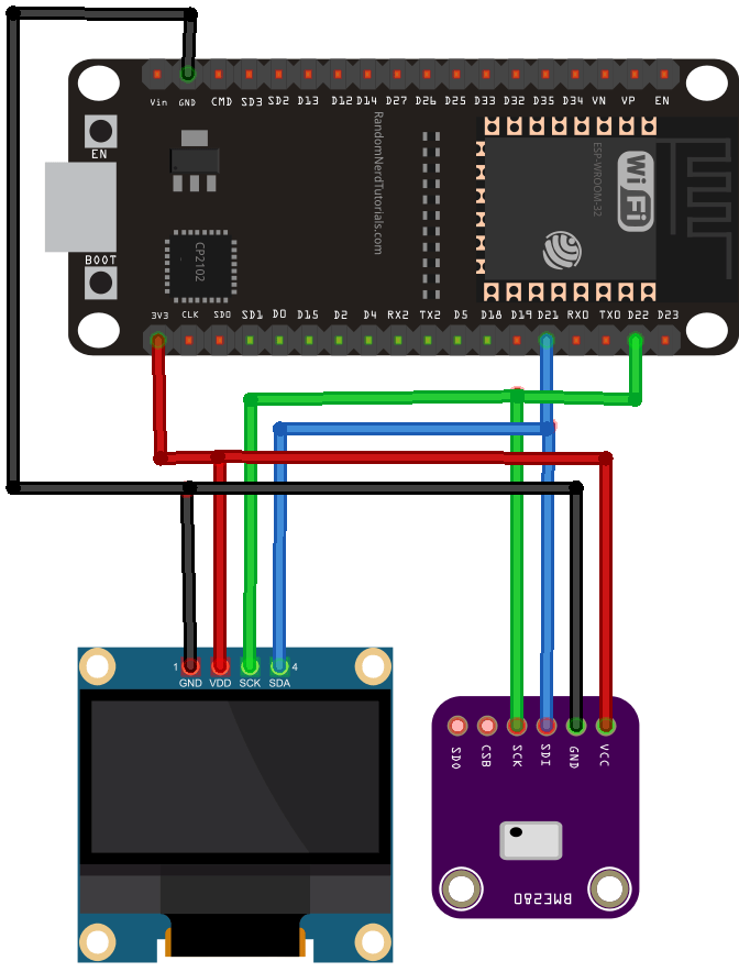 ESP32 with BME280 and OLED Display Schematic Diagram Wiring