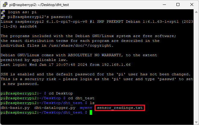 Raspberry Pi Datalogger List Files PuTTY