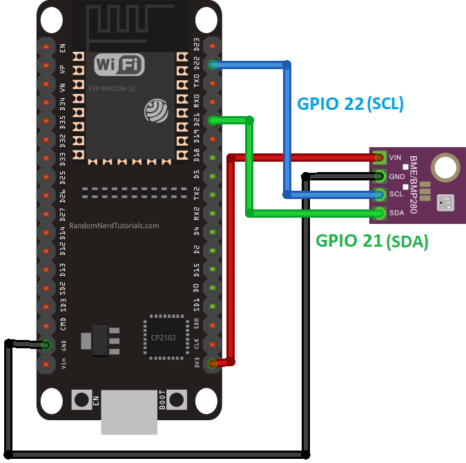 ESP32 Wiring Circuit to BME280 Schematic Diagram