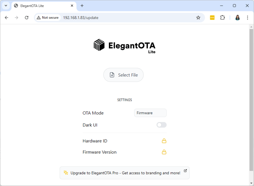 ElegantOTA Web Server Page ESP32