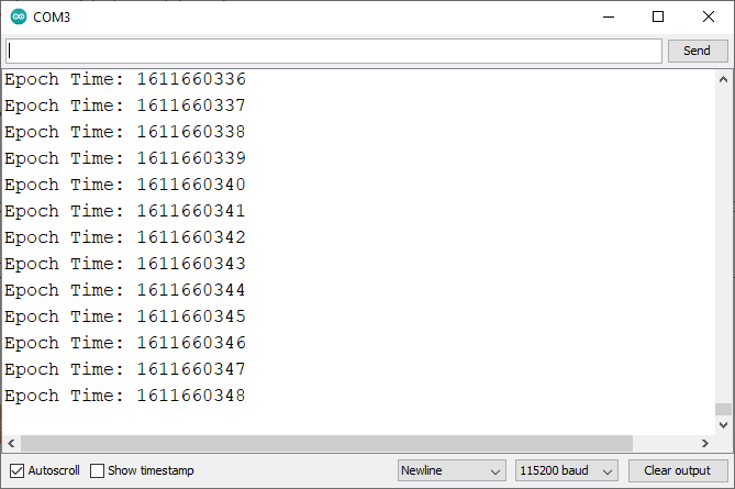 ESP8266 NodeMCU Get Epoch Unix Time Serial Monitor