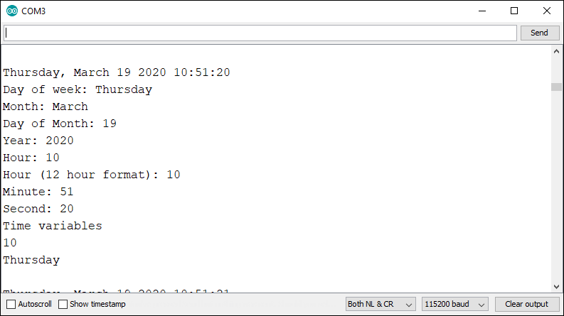 ESP32 Get Date and Time NTP Client-Server Arduino IDE Serial Monitor demonstration