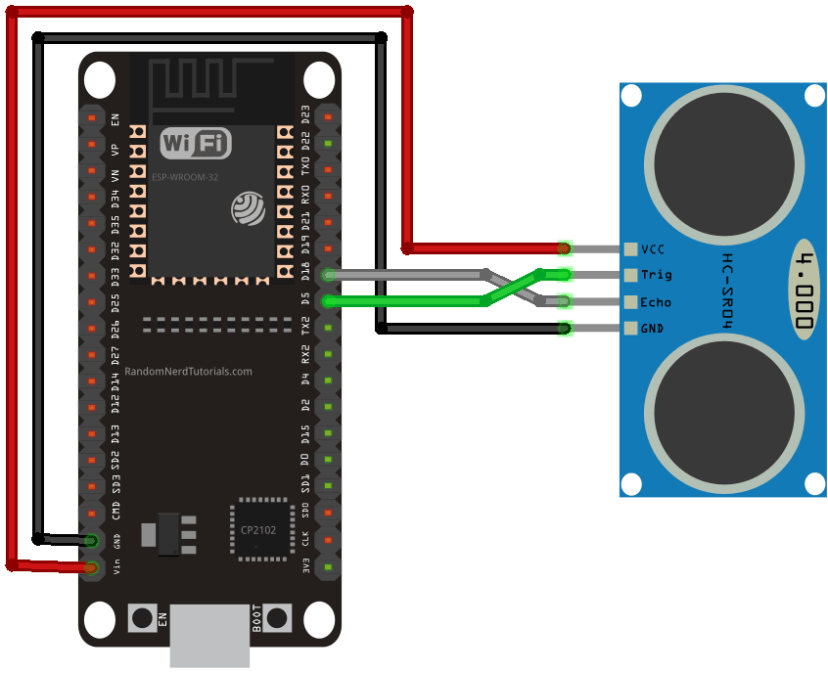 ESP32 Wiring Ultrasonic Sensor Diagram