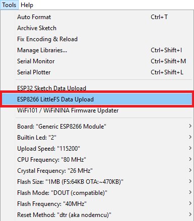 ESP8266 LittleFS Data Upload Arduino IDE