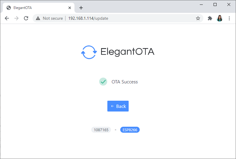ESP8266 NodeMCU Upload New Firmware Elegant OTA success