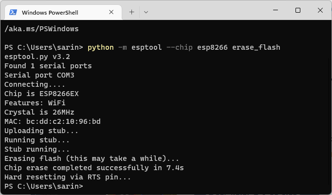 esptool esp8266 erase flash