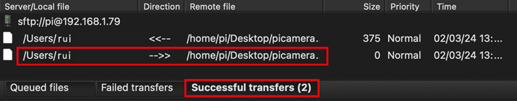 File moved successfully from Mac to Raspberry Pi