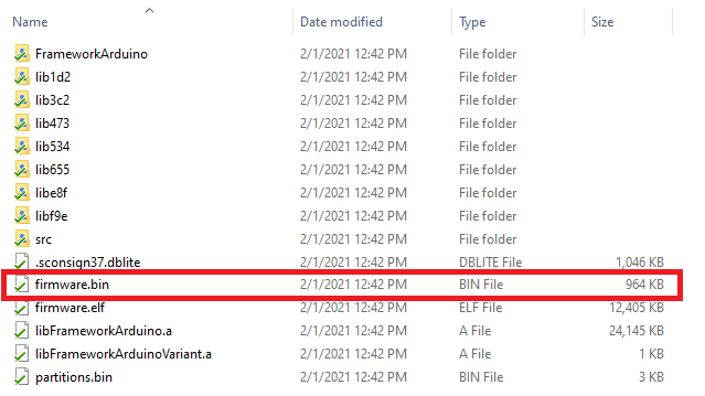 Firmware Bin File Directory VS Code PlatformIO IDE