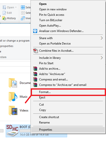 Formatting your microSD card Windows