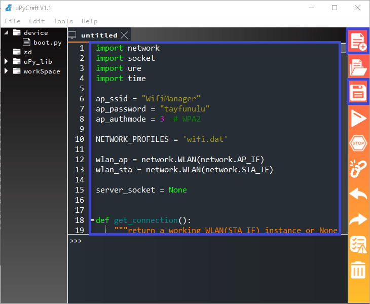 Uploading wifmgr Library using upycraft IDE MicroPython