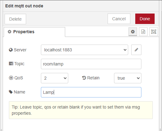 MQTT Out node