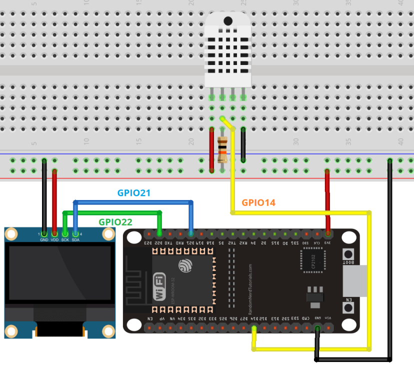 ESP32 OLED DHT11 DHT22 Sensor Circuit Diagram Schematics