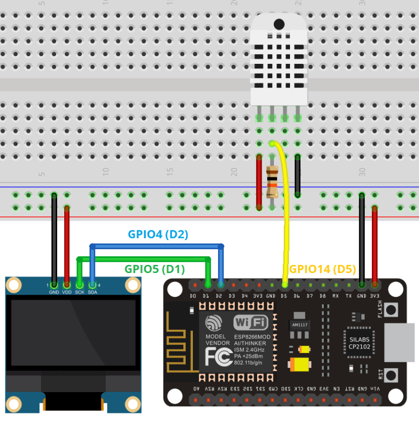 ESP8266 OLED DHT11 DHT22 Sensor Circuit Diagram Schematics