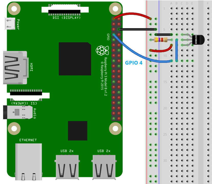 Raspberry Pi with DS18B20 Temperature Sensor Wiring