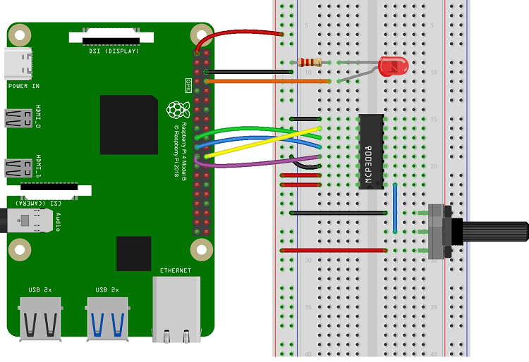 Wire potentiometer to Raspberry Pi using MCP3008