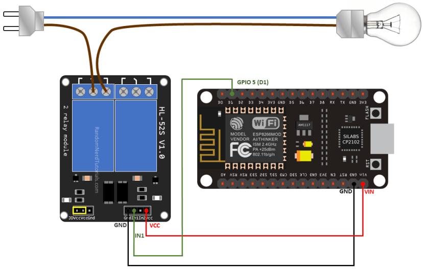 Wiring a Relay Module to the ESP8266 Schematic Circuit