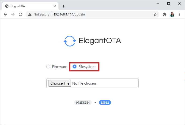 Upload Files to Filesystem Elegant OTA