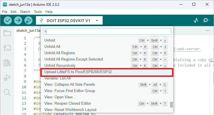 ESP32 Sketch Data Upload LittleFS Arduino IDE