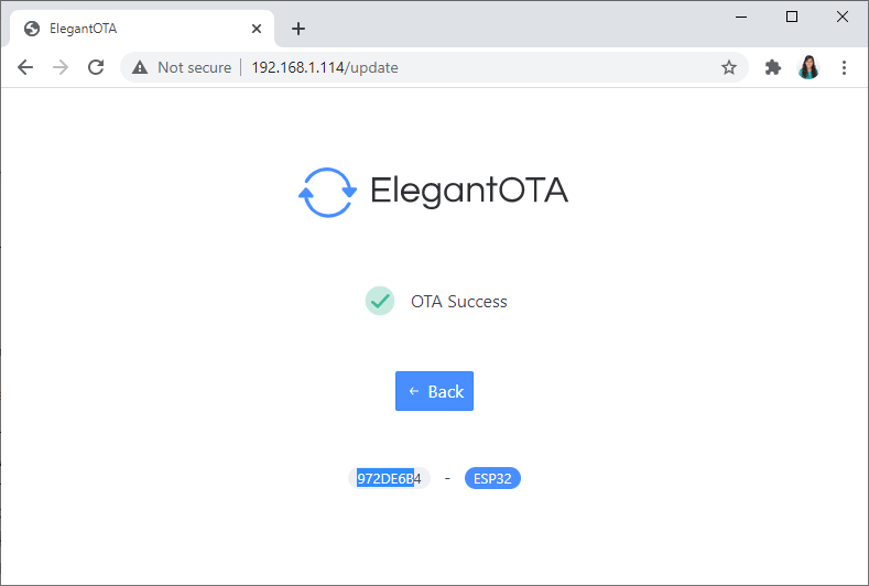 Upload New Firmware Elegant OTA success
