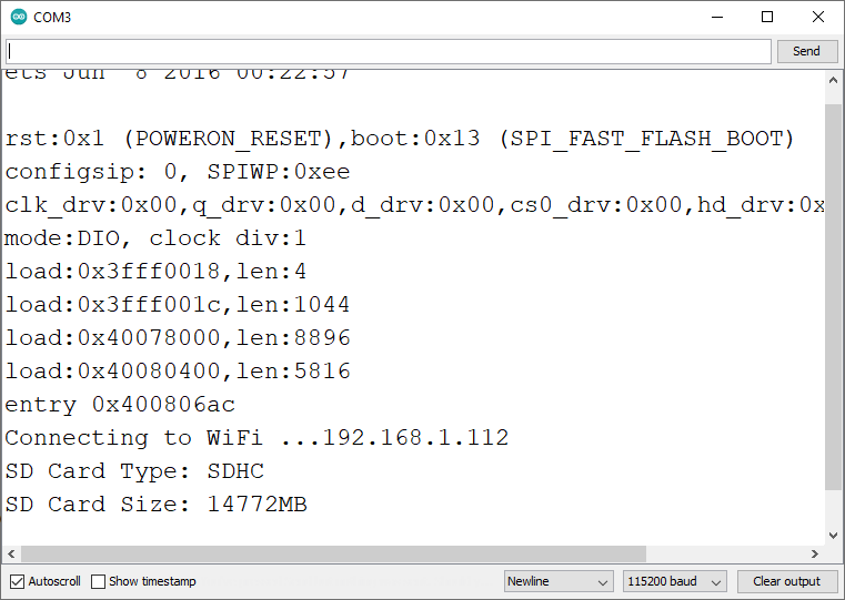 Web Server with Files from MicroSD card Serial Monitor IP Address